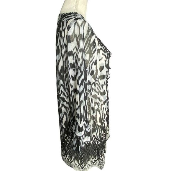Susan Graver Womens Tunic Top Sheer Animal Print Keyhole Black White Small - Picture 3 of 10